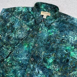 Johari West Shirt Mens 2XL Green Blue Batik Short Sleeve Button Up Tropical